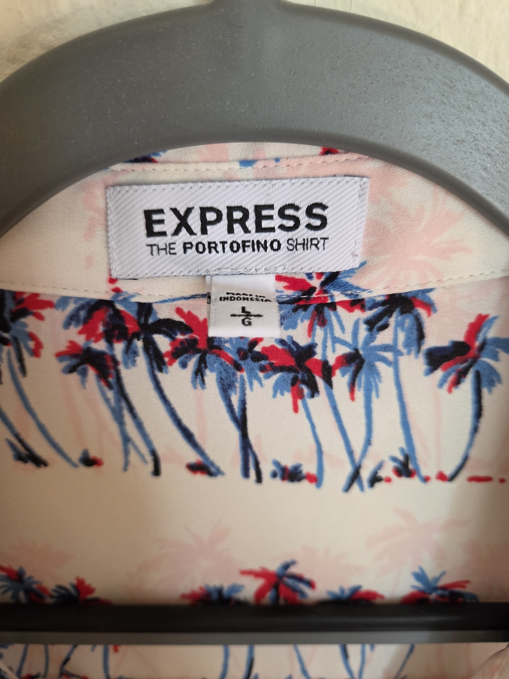 Express Red And Blue Palm-Print Button-Up Shirt - Picture 2 of 3